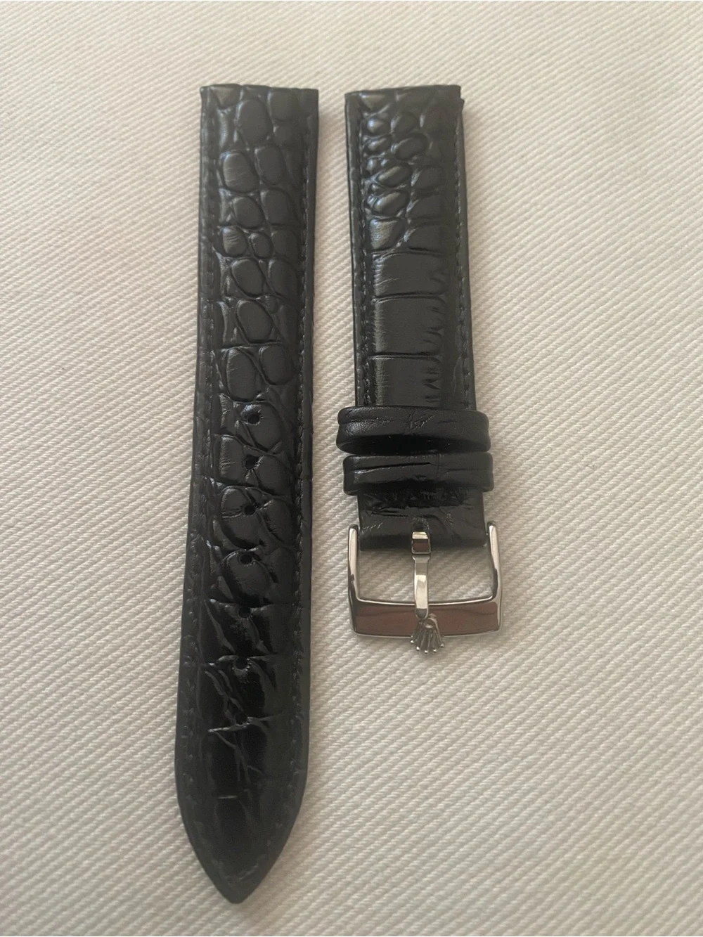 Black Croc-Embossed Leather Watch Strap 20mm lug Rolex silver plated Buckle